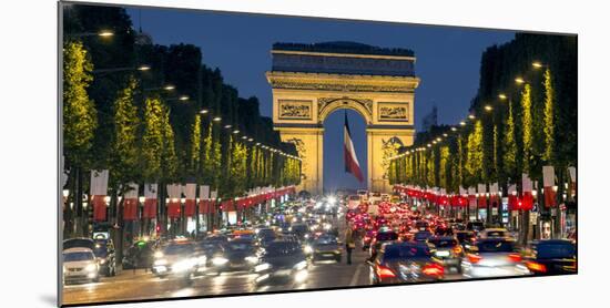 View Down the Champs Elysees to the Arc De Triomphe, Illuminated at Dusk, Paris, France-Gavin Hellier-Mounted Photographic Print