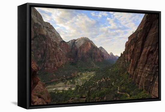 View Down Zion Canyon from Trail to Angels Landing at Dawn-Eleanor-Framed Stretched Canvas
