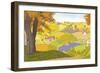 View from a Hill on a Farm in Autumn-Milovelen-Framed Premium Giclee Print