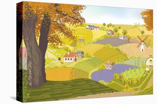 View from a Hill on a Farm in Autumn-Milovelen-Stretched Canvas