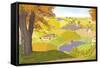 View from a Hill on a Farm in Autumn-Milovelen-Framed Stretched Canvas