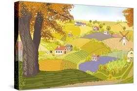 View from a Hill on a Farm in Autumn-Milovelen-Stretched Canvas