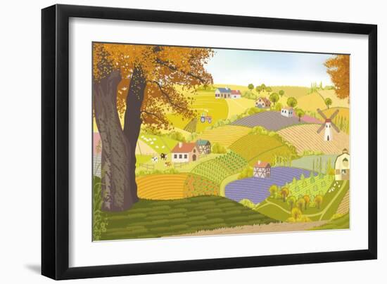 View from a Hill on a Farm in Autumn-Milovelen-Framed Art Print