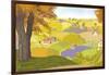 View from a Hill on a Farm in Autumn-Milovelen-Framed Art Print