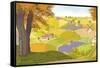 View from a Hill on a Farm in Autumn-Milovelen-Framed Stretched Canvas