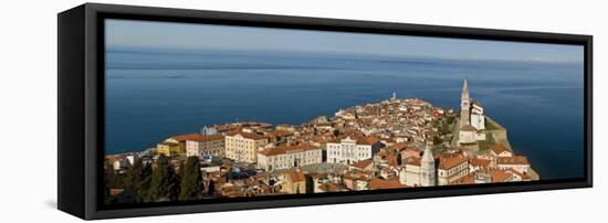 View from a Hill Overlooking the Old Town of Piran and St. George Church, Piran, Slovenvia-John Woodworth-Framed Stretched Canvas