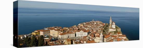 View from a Hill Overlooking the Old Town of Piran and St. George Church, Piran, Slovenvia-John Woodworth-Stretched Canvas