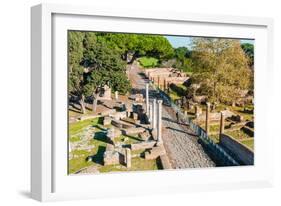 View from above of Decumanus, Ostia Antica archaeological site, Ostia, Rome province-Nico Tondini-Framed Photographic Print