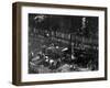 View from Above of Many Men Hard at Work Paving a Street-George B^ Brainerd-Framed Photographic Print