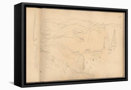 View from Above of the Aval Cliff at Etretat (Pencil on Paper)-Claude Monet-Framed Stretched Canvas