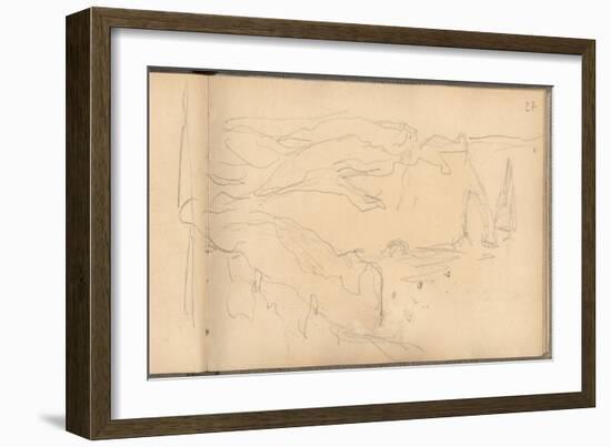 View from Above of the Aval Cliff at Etretat (Pencil on Paper)-Claude Monet-Framed Giclee Print