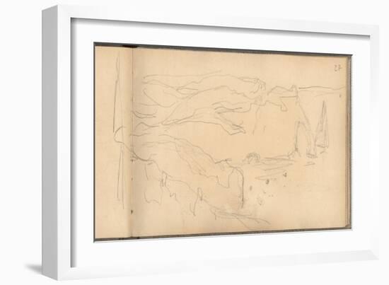 View from Above of the Aval Cliff at Etretat (Pencil on Paper)-Claude Monet-Framed Giclee Print