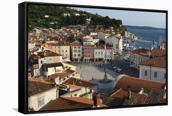 View from above of the Tartini Square, Piran, Slovenia, Europe-Sergio Pitamitz-Framed Stretched Canvas