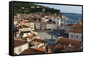 View from above of the Tartini Square, Piran, Slovenia, Europe-Sergio Pitamitz-Framed Stretched Canvas