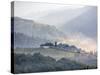 View from above of Tuscan Villa and Vineyard on a Foggy Morning-Terry Eggers-Stretched Canvas