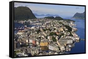 View from Aksla Hill over Alesund and Surrounding Waters, More Og Romsdal, Norway-Eleanor Scriven-Framed Stretched Canvas