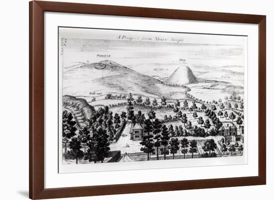 View from Avebury Steeple of Silbury Hill, Illustration from Stonehenge: a Temple Restored-William Stukeley-Framed Giclee Print