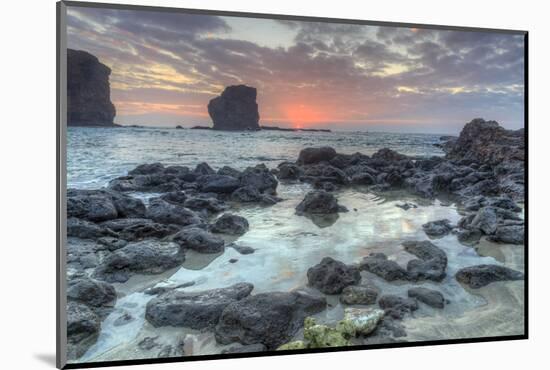 View from beach at Manele Bay of Puu Pehe at sunrise, South Shore of Lanai Island, Hawaii-Stuart Westmorland-Mounted Photographic Print