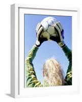 View from Behind of a Girl Holding a Soccer Ball-Steve Cicero-Framed Photographic Print