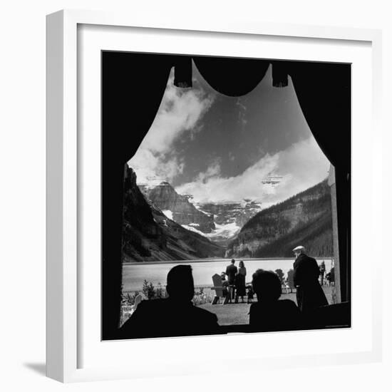 View From Chateau Lake Louise Looking Up Lake Louise at Victoria Glacier-Andreas Feininger-Framed Photographic Print