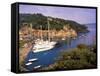 View from Chiesa S. Giorgio, Riviera di Levante, Liguria, Portofino, Italy-Walter Bibikow-Framed Stretched Canvas