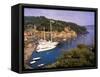 View from Chiesa S. Giorgio, Riviera di Levante, Liguria, Portofino, Italy-Walter Bibikow-Framed Stretched Canvas