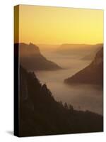 View from Eichfelsen Rock on Schloss Werenwag Castle and Danube Valley at Sunrise-Markus Lange-Stretched Canvas