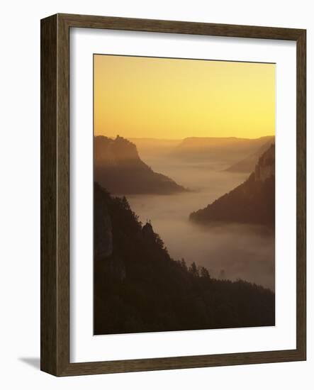 View from Eichfelsen Rock on Schloss Werenwag Castle and Danube Valley at Sunrise-Markus Lange-Framed Photographic Print