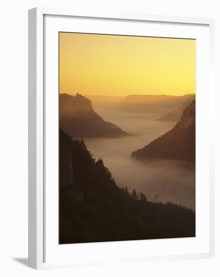 View from Eichfelsen Rock on Schloss Werenwag Castle and Danube Valley at Sunrise-Markus Lange-Framed Photographic Print