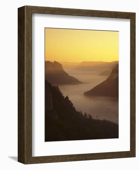 View from Eichfelsen Rock on Schloss Werenwag Castle and Danube Valley at Sunrise-Markus Lange-Framed Photographic Print