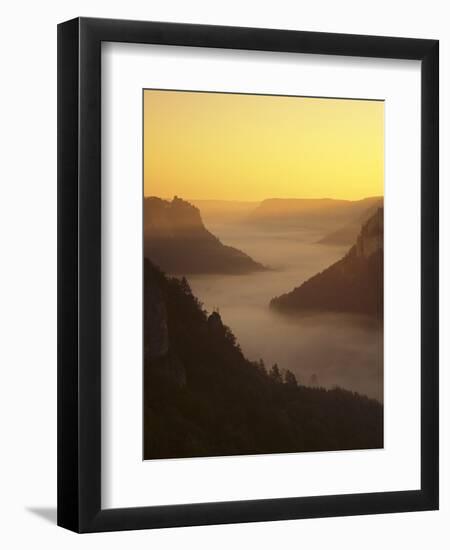 View from Eichfelsen Rock on Schloss Werenwag Castle and Danube Valley at Sunrise-Markus Lange-Framed Photographic Print