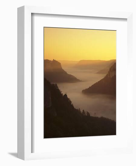 View from Eichfelsen Rock on Schloss Werenwag Castle and Danube Valley at Sunrise-Markus Lange-Framed Photographic Print