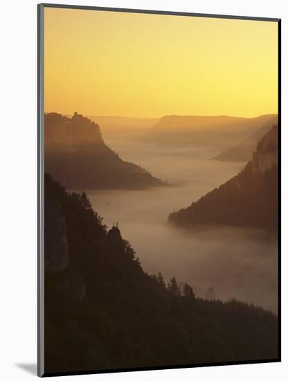 View from Eichfelsen Rock on Schloss Werenwag Castle and Danube Valley at Sunrise-Markus Lange-Mounted Photographic Print