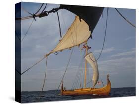 View from Gaia of Replica Viking Ship Oseberg, Chesapeake Bay, USA-David Lomax-Stretched Canvas