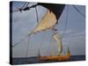 View from Gaia of Replica Viking Ship Oseberg, Chesapeake Bay, USA-David Lomax-Stretched Canvas