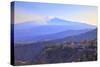 View from Greek Theatre to Taormina with Mount Etna in Background, Taormina, Sicily, Italy, Europe-Neil Farrin-Stretched Canvas