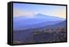 View from Greek Theatre to Taormina with Mount Etna in Background, Taormina, Sicily, Italy, Europe-Neil Farrin-Framed Stretched Canvas