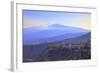 View from Greek Theatre to Taormina with Mount Etna in Background, Taormina, Sicily, Italy, Europe-Neil Farrin-Framed Photographic Print