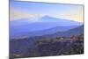 View from Greek Theatre to Taormina with Mount Etna in Background, Taormina, Sicily, Italy, Europe-Neil Farrin-Mounted Photographic Print