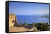 View from Greek Theatre with Mount Etna and Coast in Background-Neil Farrin-Framed Stretched Canvas