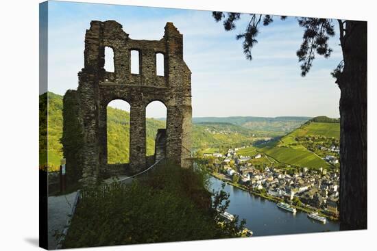 View from Grevenburg Castle of Traben-Trarbach and Moselle River (Mosel)-Jochen Schlenker-Stretched Canvas