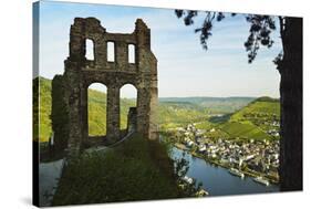 View from Grevenburg Castle of Traben-Trarbach and Moselle River (Mosel)-Jochen Schlenker-Stretched Canvas