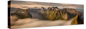 View from Helvete Summit Toward Mountains Ridges around Kjerkfjorden, Lofoten, Nordland, Norway-null-Stretched Canvas