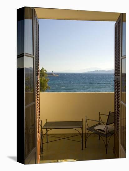 View from Hotel Room of Mediterranean, Ile Rousse, Corsica, France-Trish Drury-Stretched Canvas