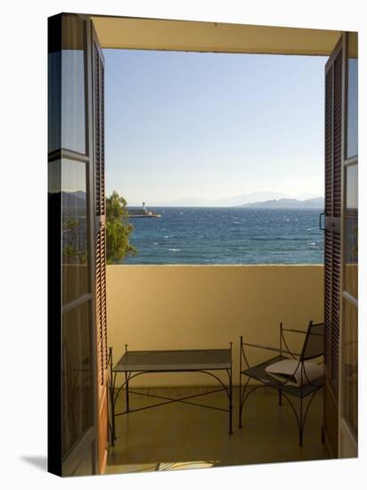 View from Hotel Room of Mediterranean, Ile Rousse, Corsica, France-Trish Drury-Stretched Canvas