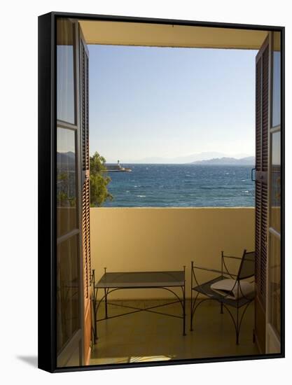 View from Hotel Room of Mediterranean, Ile Rousse, Corsica, France-Trish Drury-Framed Stretched Canvas