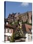 View from Kornmarkt to Castle, Heidelberg, Baden-Wurttemberg, Germany, Europe-Hans Peter Merten-Stretched Canvas