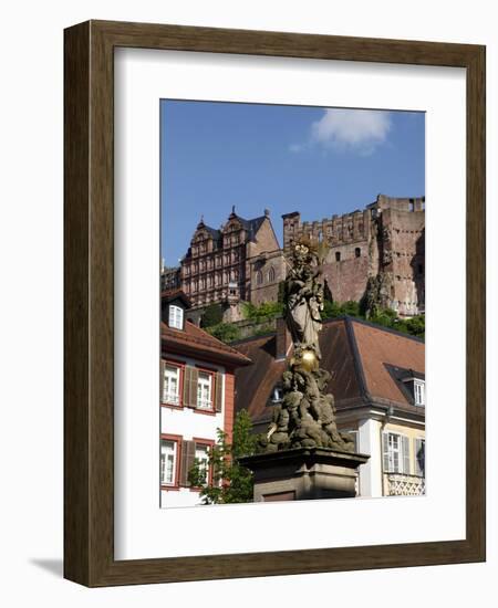 View from Kornmarkt to Castle, Heidelberg, Baden-Wurttemberg, Germany, Europe-Hans Peter Merten-Framed Photographic Print