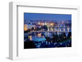 View from Letna Hill across Vltava Bridges towards the Old Town of Prague, Czech Republic-null-Framed Art Print