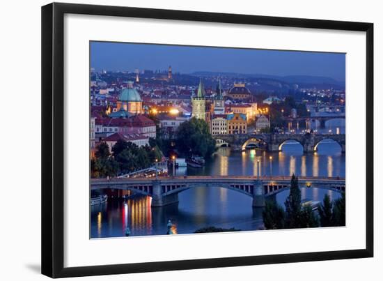 View from Letna Hill across Vltava Bridges towards the Old Town of Prague, Czech Republic-null-Framed Art Print